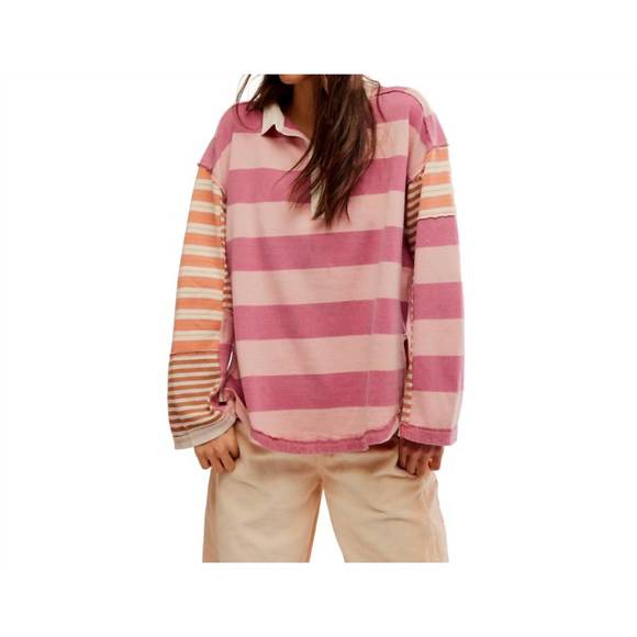 NEW FREE PEOPLE aster stripe tee in farm combo - Picture 1 of 4